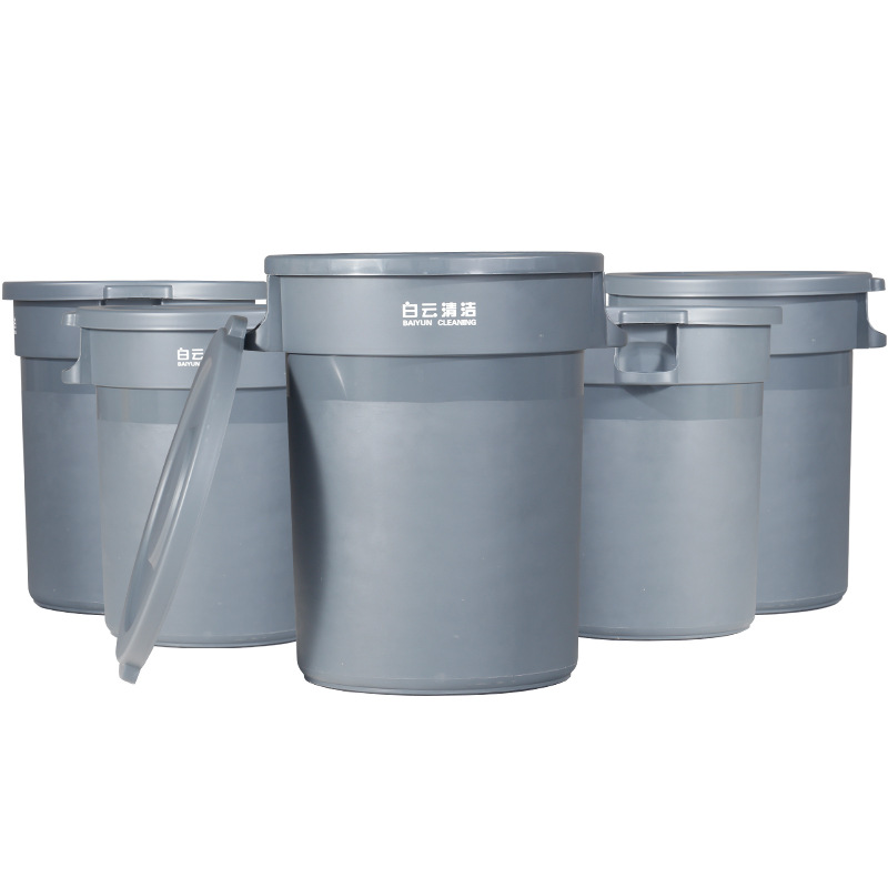 Baiyun Plastic Environmental Sanitation Waste Bin Outdoor Large Dustbin with Wheels Industrial round Covered Outdoor Fruit Suitcase