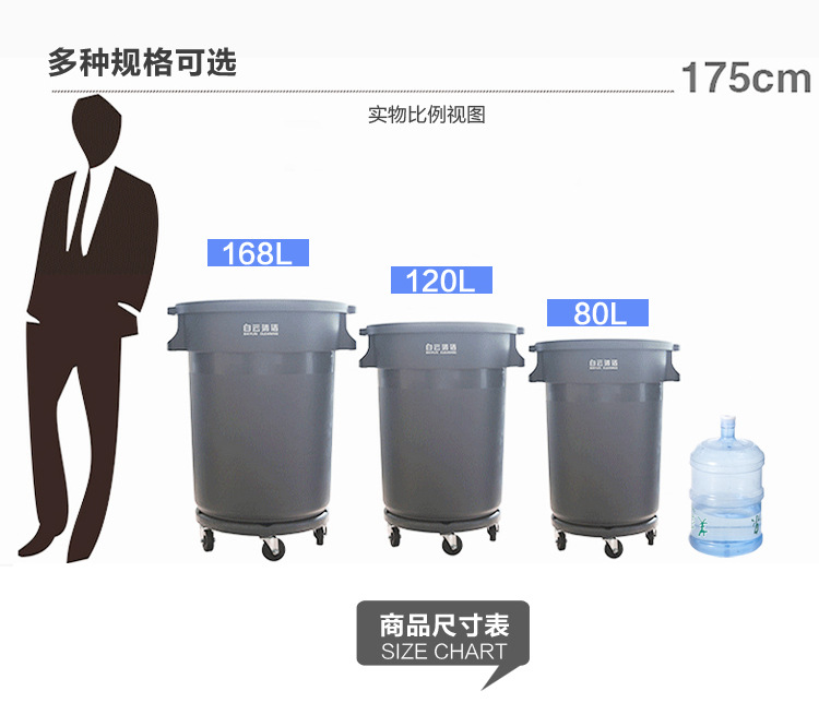 Baiyun Plastic Environmental Sanitation Waste Bin Outdoor Large Dustbin with Wheels Industrial round Covered Outdoor Fruit Suitcase