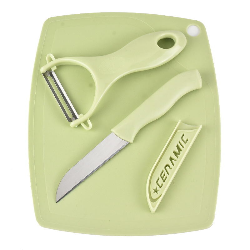 SST Fruit Knife Set Kitchen Knife Cutting Board Three-Piece Scraping Peeler Fruit Knife Peeler Gift Knife