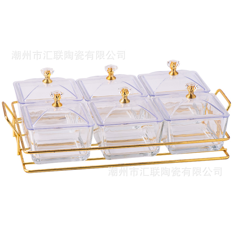 Nordic Light Luxury Glass Dustproof with Cover KTV Fruit Plate Nuts Packing Home Living Room Snacks Pastry Snack Dish