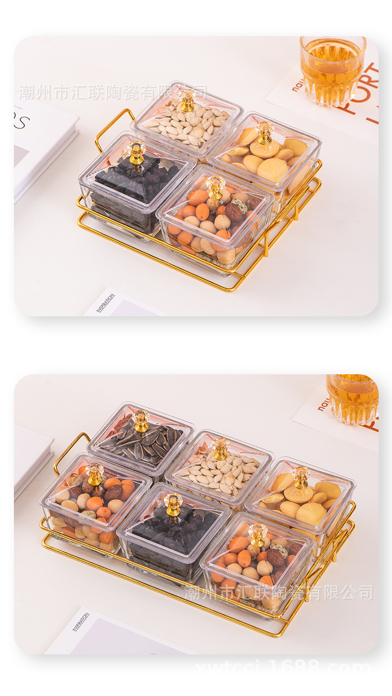 Nordic Light Luxury Glass Dustproof with Cover KTV Fruit Plate Nuts Packing Home Living Room Snacks Pastry Snack Dish