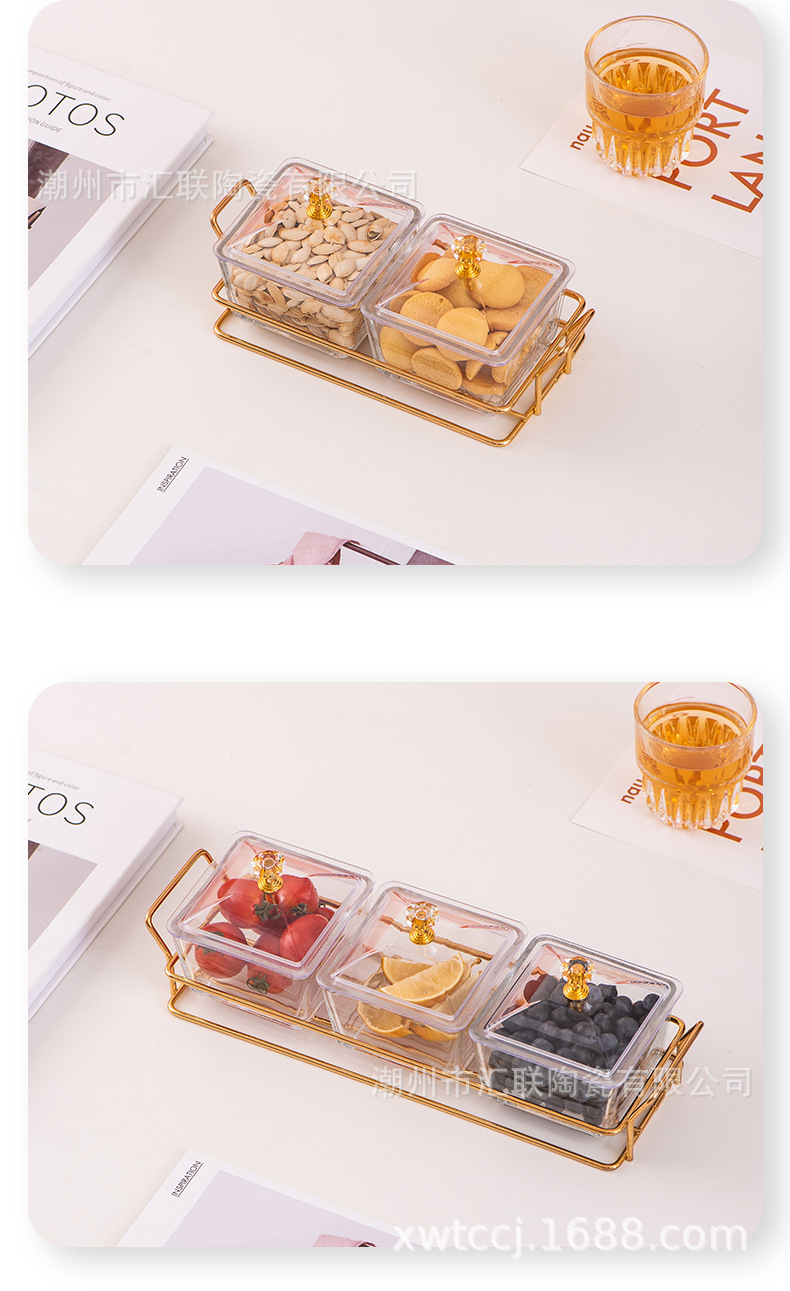 Nordic Light Luxury Glass Dustproof with Cover KTV Fruit Plate Nuts Packing Home Living Room Snacks Pastry Snack Dish