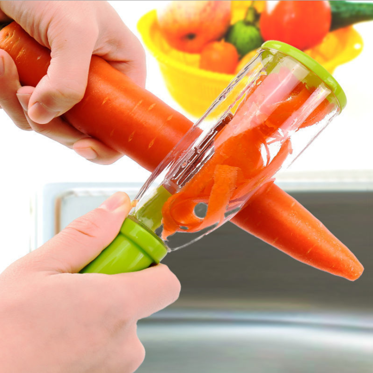 Multifunctional Storage Beam Knife Peeler with Tube Storage Peeler Apple Cutting Supplies Household Scratcher