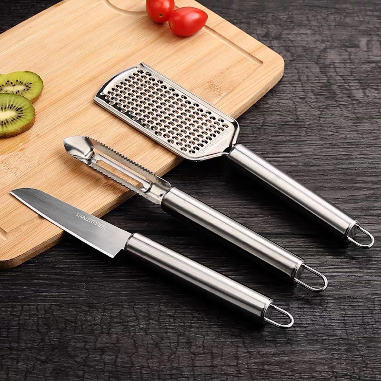 Three-Piece Stainless Steel Fruit Knife Multi-Functional Scale Remover Shredder Shredder Household Fruit Knife Peeler