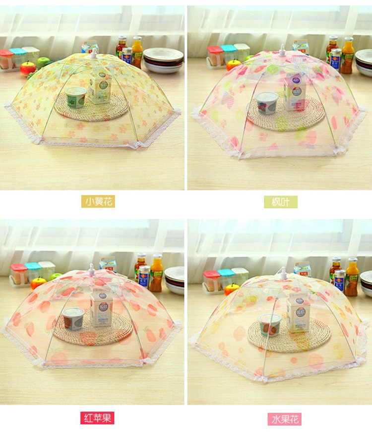 Printed large size dining table cover meal cover fruit cover fly cover food cover lace lace dish cover foldable