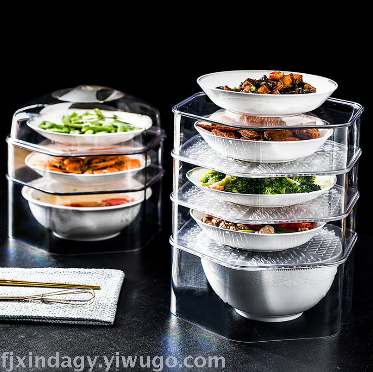 Hexagonal heat preservation dish cover multi-layer dustproof and fly-proof dish cover table thickened multi-layer dish c