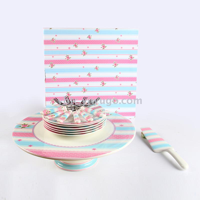 14 - piece ceramic foot plate set dessert table