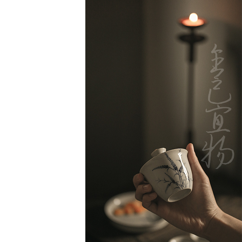 Handmade and HandPainted Cover Bowl Pot Tray Kung Fu Tea Set Dry Tea Table Retro Celadon Glaze NonTray Cover Bowl