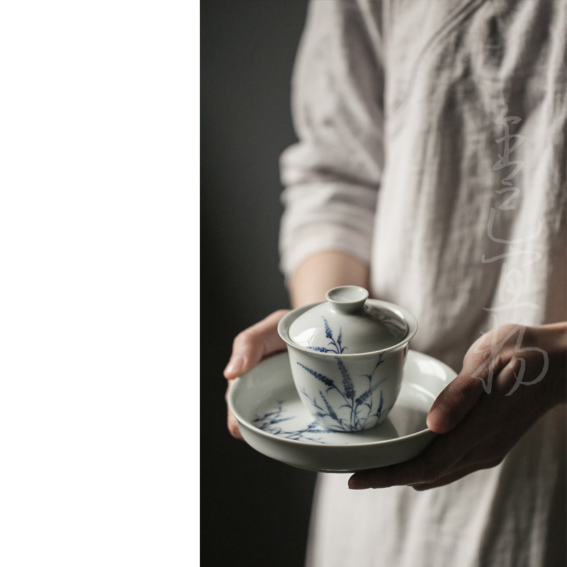 Handmade and HandPainted Cover Bowl Pot Tray Kung Fu Tea Set Dry Tea Table Retro Celadon Glaze NonTray Cover Bowl