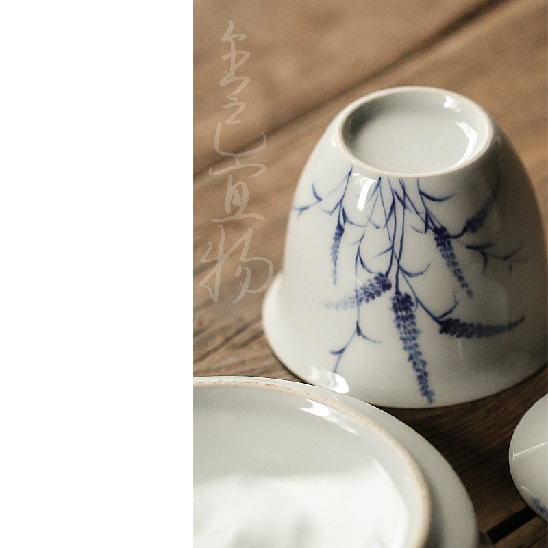 Handmade and HandPainted Cover Bowl Pot Tray Kung Fu Tea Set Dry Tea Table Retro Celadon Glaze NonTray Cover Bowl