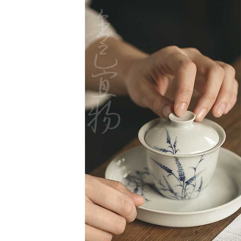 Handmade and HandPainted Cover Bowl Pot Tray Kung Fu Tea Set Dry Tea Table Retro Celadon Glaze NonTray Cover Bowl