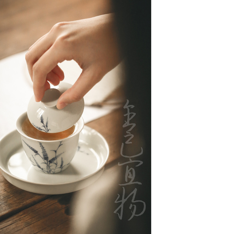 Handmade and HandPainted Cover Bowl Pot Tray Kung Fu Tea Set Dry Tea Table Retro Celadon Glaze NonTray Cover Bowl