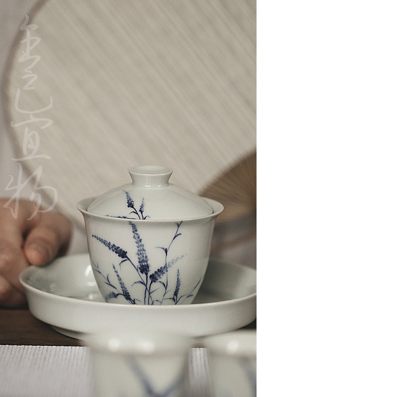 Handmade and HandPainted Cover Bowl Pot Tray Kung Fu Tea Set Dry Tea Table Retro Celadon Glaze NonTray Cover Bowl