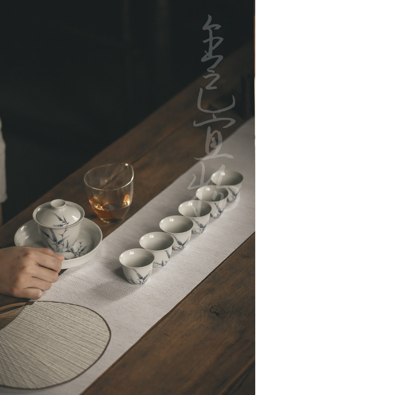 Handmade and HandPainted Cover Bowl Pot Tray Kung Fu Tea Set Dry Tea Table Retro Celadon Glaze NonTray Cover Bowl