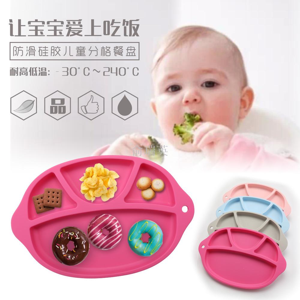 One-piece silicone tray children&#039;s Table meal plate baby cartoon meal mat plate anti-slip anti-fall easy to clean