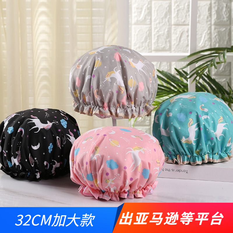 Thickened adult printed bath cap polyester cotton PEVA double waterproof bath amazon hot style