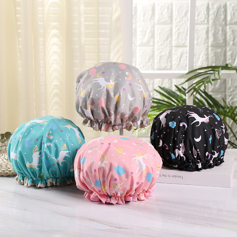 Thickened adult printed bath cap polyester cotton PEVA double waterproof bath amazon hot style