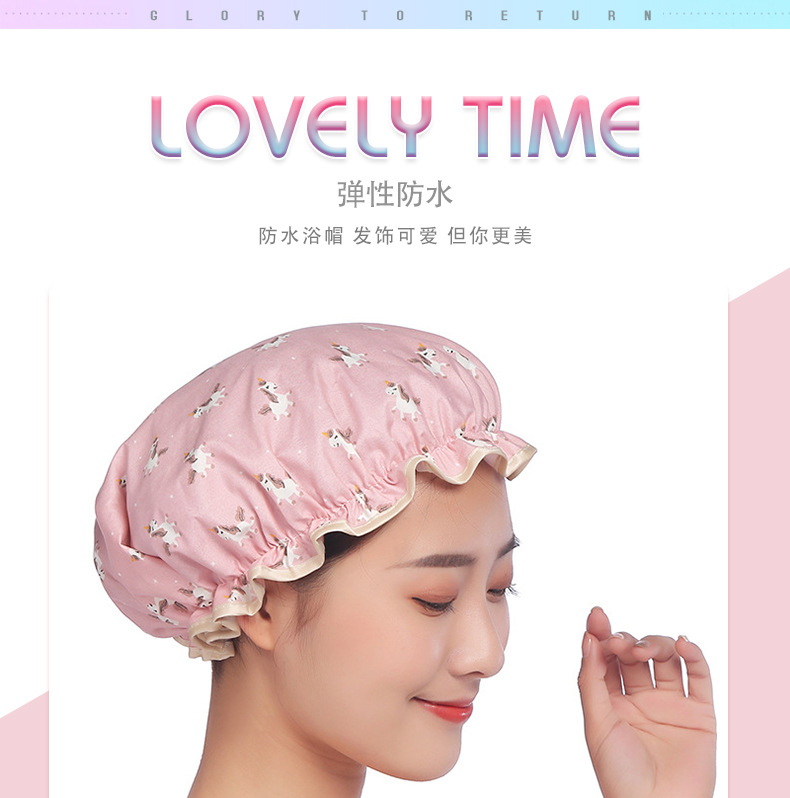 Thickened adult printed bath cap polyester cotton PEVA double waterproof bath amazon hot style