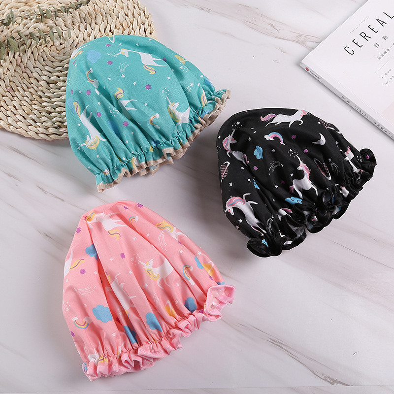 Thickened adult printed bath cap polyester cotton PEVA double waterproof bath amazon hot style