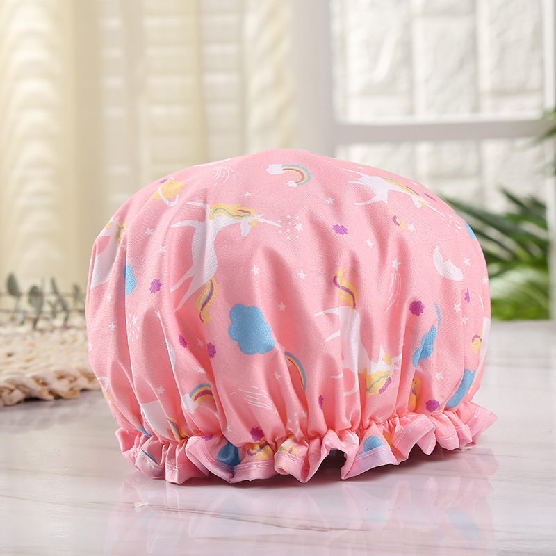 Thickened adult printed bath cap polyester cotton PEVA double waterproof bath amazon hot style