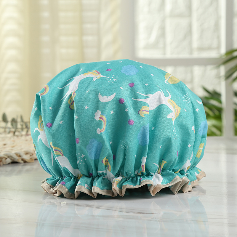 Thickened adult printed bath cap polyester cotton PEVA double waterproof bath amazon hot style