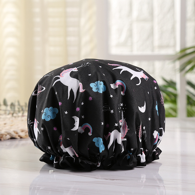 Thickened adult printed bath cap polyester cotton PEVA double waterproof bath amazon hot style