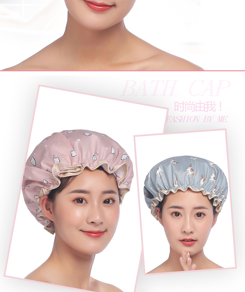 Thickened adult printed bath cap polyester cotton PEVA double waterproof bath amazon hot style