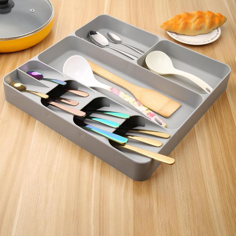 Knife and Fork Grid Storage Box Cutlery Spoon Box Knife and Fork Separated Organizing Box Kitchen Drawer Storage Box Tray