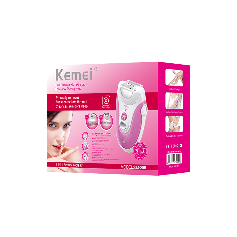 Cross-Border Factory Direct Supply Multifunctional Three-in-One Lady Shaver Komei Km-299 Tweezers Hair Removal Device with Light
