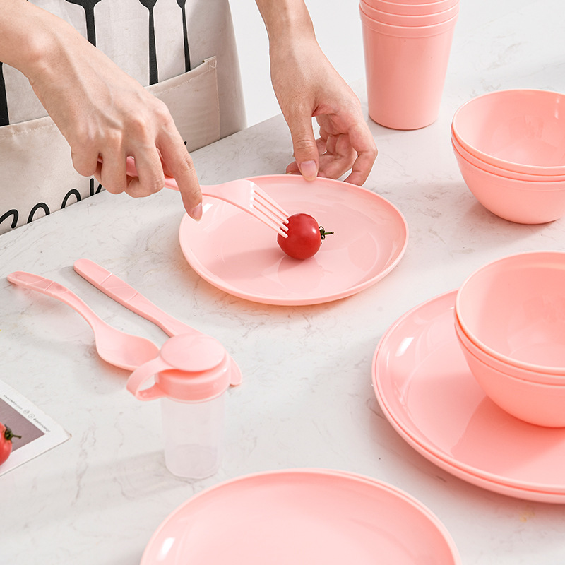 Portable Tableware Pink 47-Piece Set Camping Picnic Plastic Tableware Set Knife, Fork and Spoon