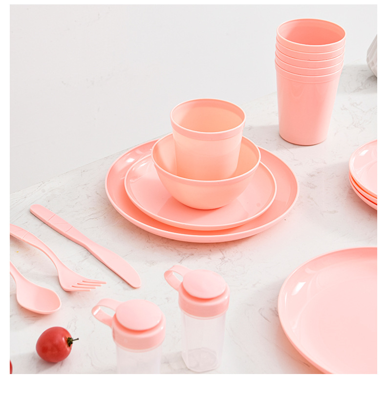 Portable Tableware Pink 47-Piece Set Camping Picnic Plastic Tableware Set Knife, Fork and Spoon