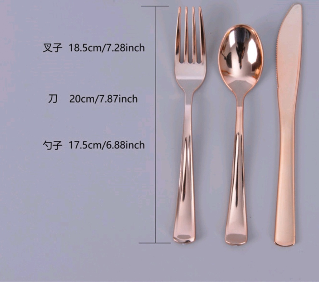 Rose Gold Plating Knife, Fork and Spoon Three-Piece Thickened Western Party Birthday Cake Fork Decoration Supplies Rose Gold Plating Knife, Fork and Spoon Three-Piece Thickened Western Party Birthday Cake Fork Decoration Supplies