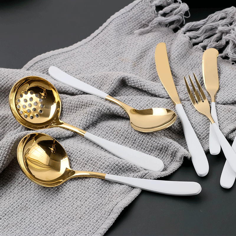 Factory Direct Sales Crescent Series Knife, Fork and Spoon 304 Stainless Steel Gray Gold Tableware Hotel Western Food Utensils