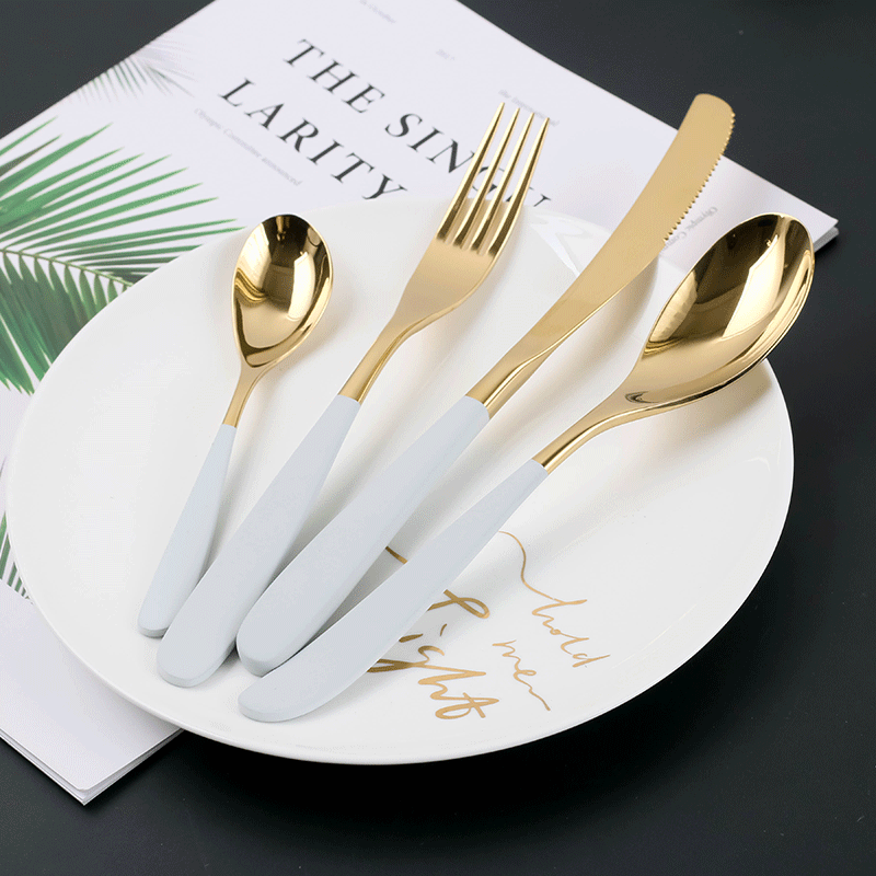 Factory Direct Sales Crescent Series Knife, Fork and Spoon 304 Stainless Steel Gray Gold Tableware Hotel Western Food Utensils