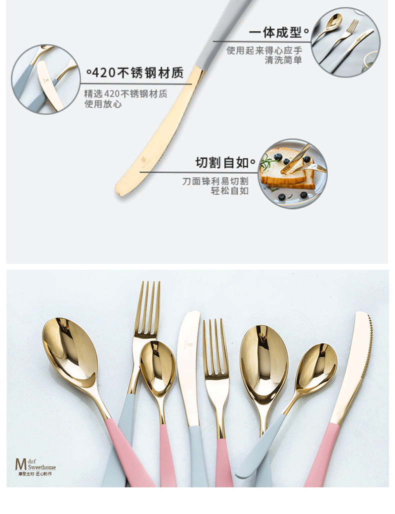 Factory Direct Sales Crescent Series Knife, Fork and Spoon 304 Stainless Steel Gray Gold Tableware Hotel Western Food Utensils