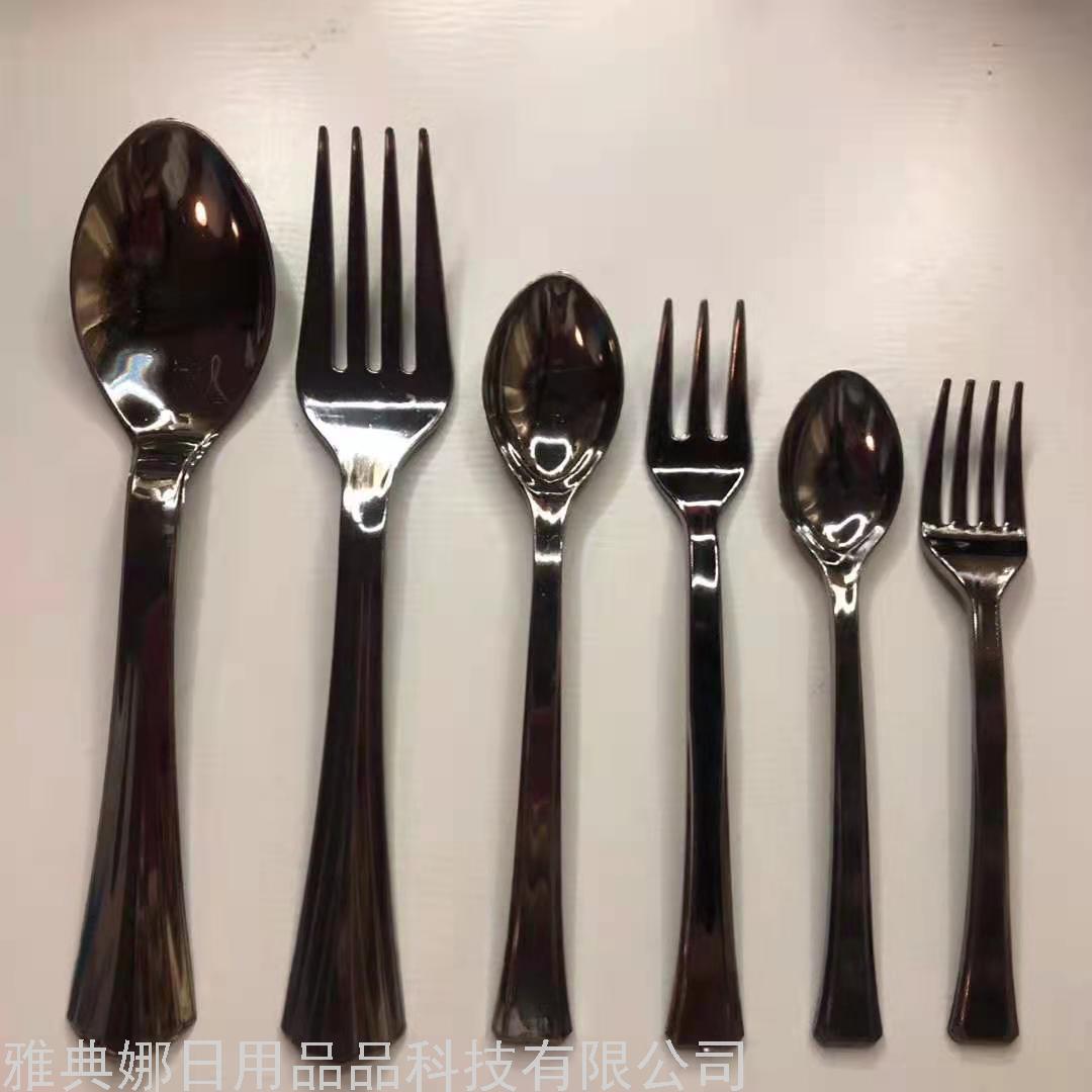 Gold-Plated Plastic Disposable Ice Soup Fruit Cake Dessert Knife, Fork and Spoon Fruit Tableware