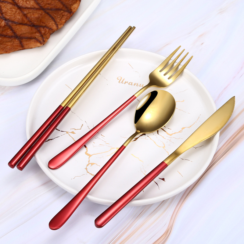 304 Korean Stainless Steel Tableware Net Red Nordic Knife and Fork Spoon Chopsticks Sets Long Handle Household Soup Spoon