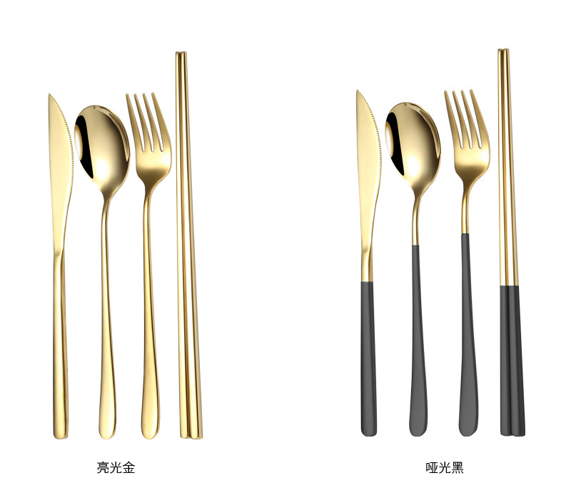 304 Korean Stainless Steel Tableware Net Red Nordic Knife and Fork Spoon Chopsticks Sets Long Handle Household Soup Spoon