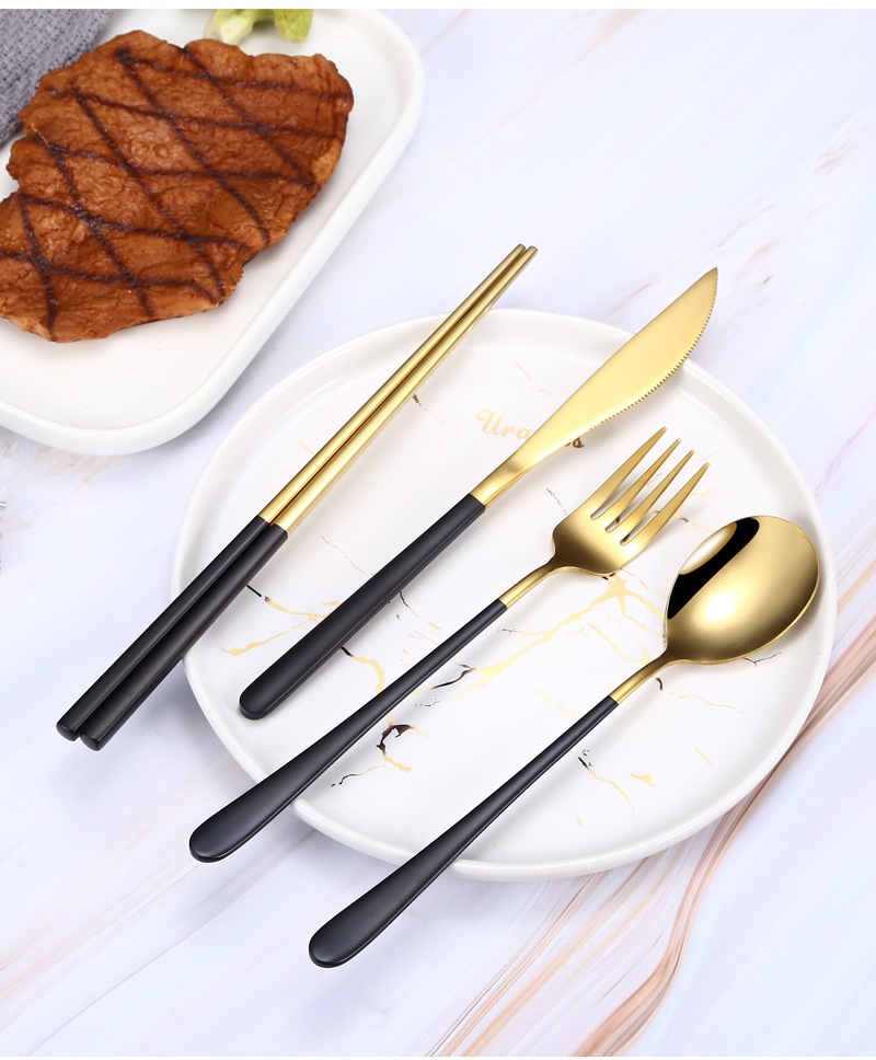 304 Korean Stainless Steel Tableware Net Red Nordic Knife and Fork Spoon Chopsticks Sets Long Handle Household Soup Spoon