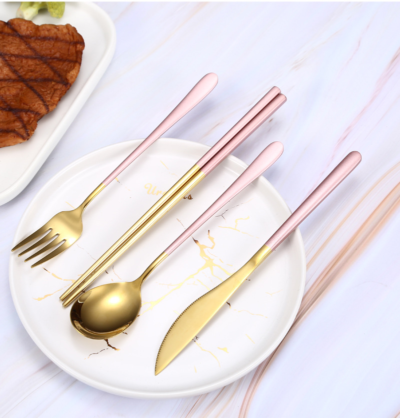 304 Korean Stainless Steel Tableware Net Red Nordic Knife and Fork Spoon Chopsticks Sets Long Handle Household Soup Spoon