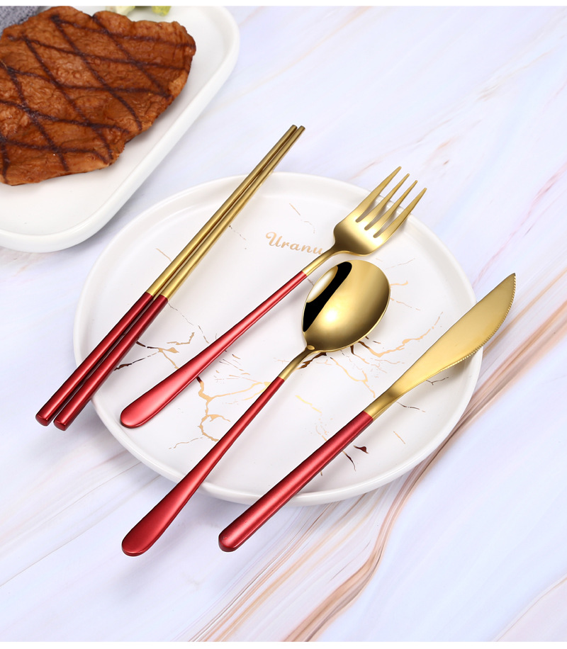 304 Korean Stainless Steel Tableware Net Red Nordic Knife and Fork Spoon Chopsticks Sets Long Handle Household Soup Spoon