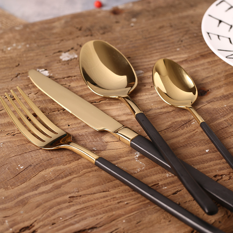 Factory Value SD-11 Series Black Gold Western Tableware 304 Stainless Steel Knife, Fork and Spoon Creative Square Handle Steak Knife and Fork