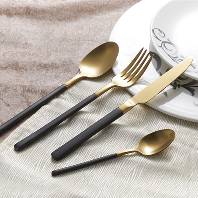 Factory Value SD-11 Series Black Gold Western Tableware 304 Stainless Steel Knife, Fork and Spoon Creative Square Handle Steak Knife and Fork