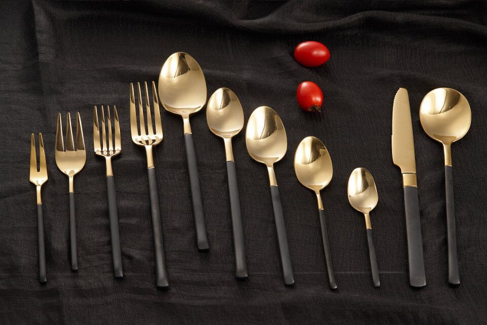 Factory Value SD-11 Series Black Gold Western Tableware 304 Stainless Steel Knife, Fork and Spoon Creative Square Handle Steak Knife and Fork