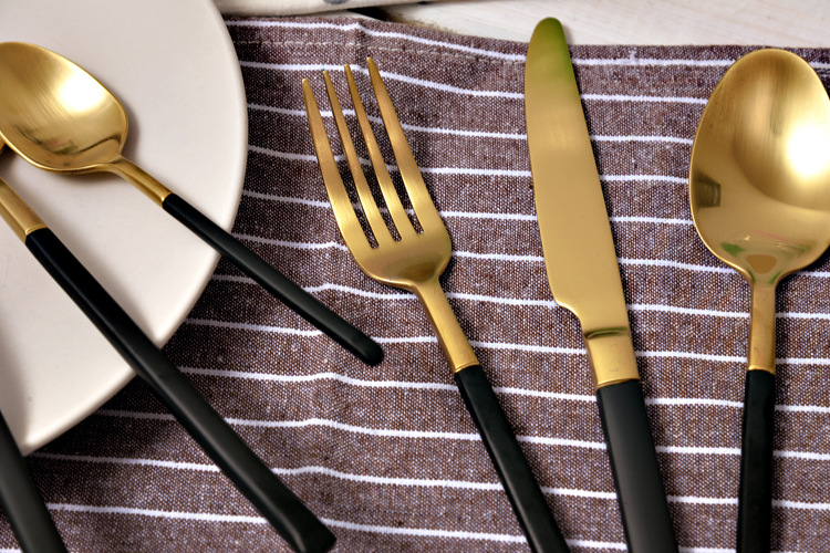 Factory Value SD-11 Series Black Gold Western Tableware 304 Stainless Steel Knife, Fork and Spoon Creative Square Handle Steak Knife and Fork