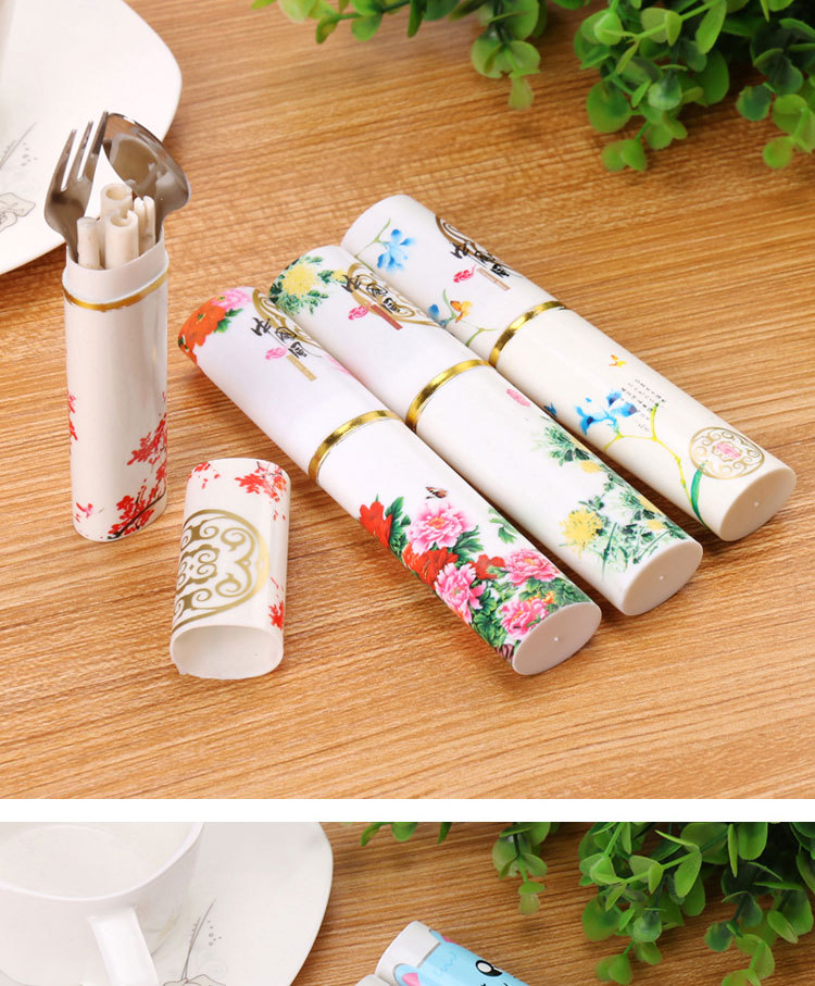 Stainless steel gift bag tableware Chinese style portable tableware set pen jar tableware spoon fork chopsticks Stainless steel gift bag tableware Chinese style portable tableware set pen jar tableware spoon fork chopsticks