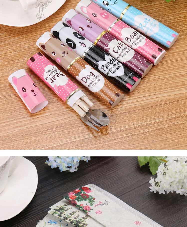 Stainless steel gift bag tableware Chinese style portable tableware set pen jar tableware spoon fork chopsticks Stainless steel gift bag tableware Chinese style portable tableware set pen jar tableware spoon fork chopsticks