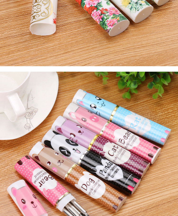 Stainless steel gift bag tableware Chinese style portable tableware set pen jar tableware spoon fork chopsticks Stainless steel gift bag tableware Chinese style portable tableware set pen jar tableware spoon fork chopsticks