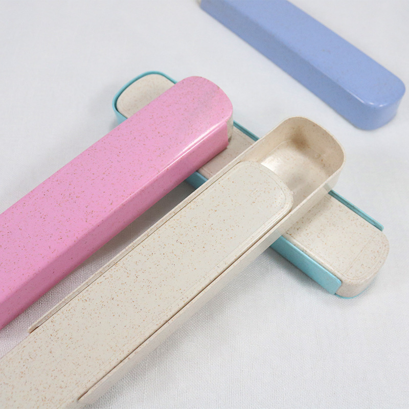 Cross-Border Stainless Steel Portable Tableware Set Chopsticks Spoon Fork Three-Piece Tableware 2-Piece Wheat Straw Box Custom Log