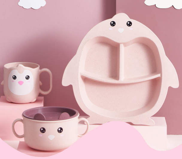 Baby Penguin Tableware 3-Piece Set Children&#039;s Dinner Plate Grid Household Creative Cartoon Baomaixiang